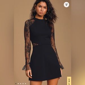 Lulu Bragging Rights Black Lace Long Sleeve Skater Dress Large NWOT